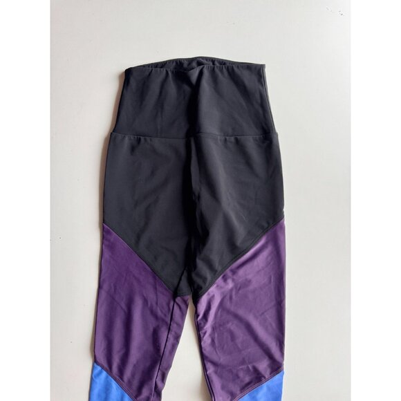 ONZIE High Rise Track Black Purple Blue Colorblock Ankle Leggings, Size S/M - Picture 6 of 15